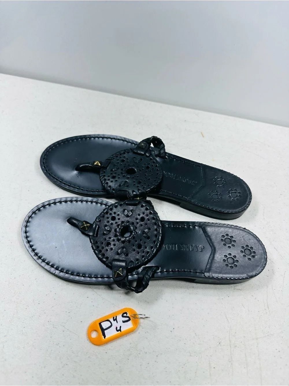 Jack Rogers Black Leather Georgica Stud Slip On Sandals Wm US 8